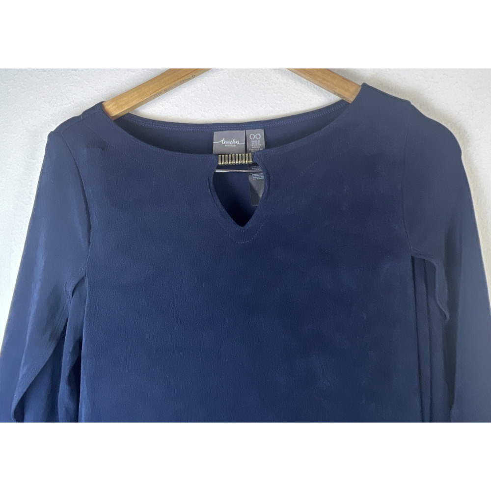 Chico’s size 00 2 XS chicos Zenergy dress knee Knit Traveler Navy open sleeves - Picture 3 of 10